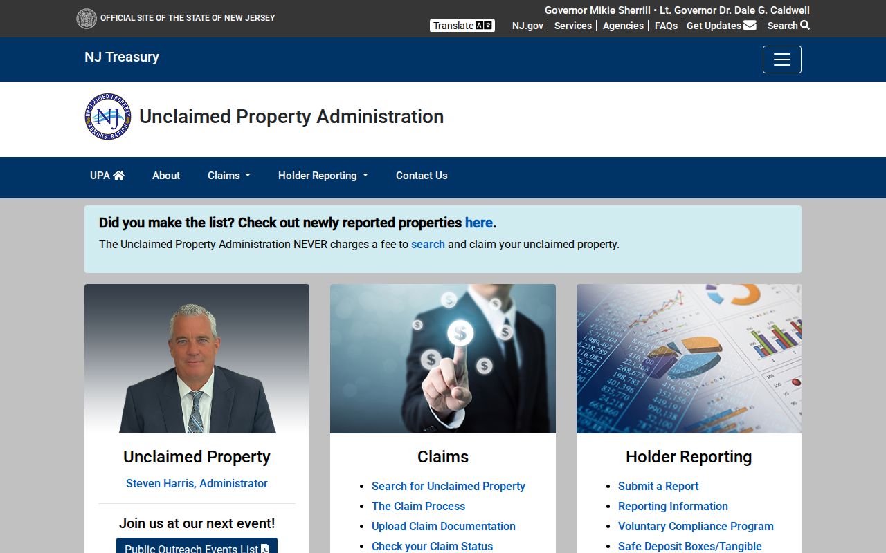 Montclair residents directory New Jersey unclaimed property search